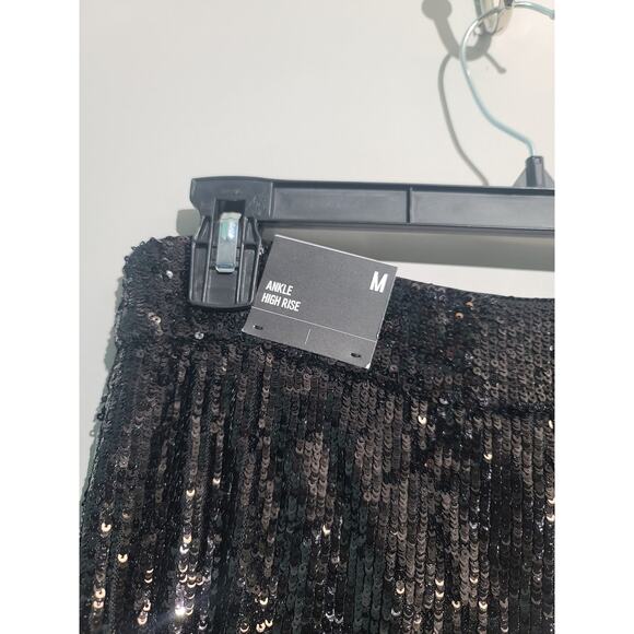 Express High-Waisted Sequin Ankle Pants Medium Black NWT 28" Inseam Lined - Picture 4 of 6